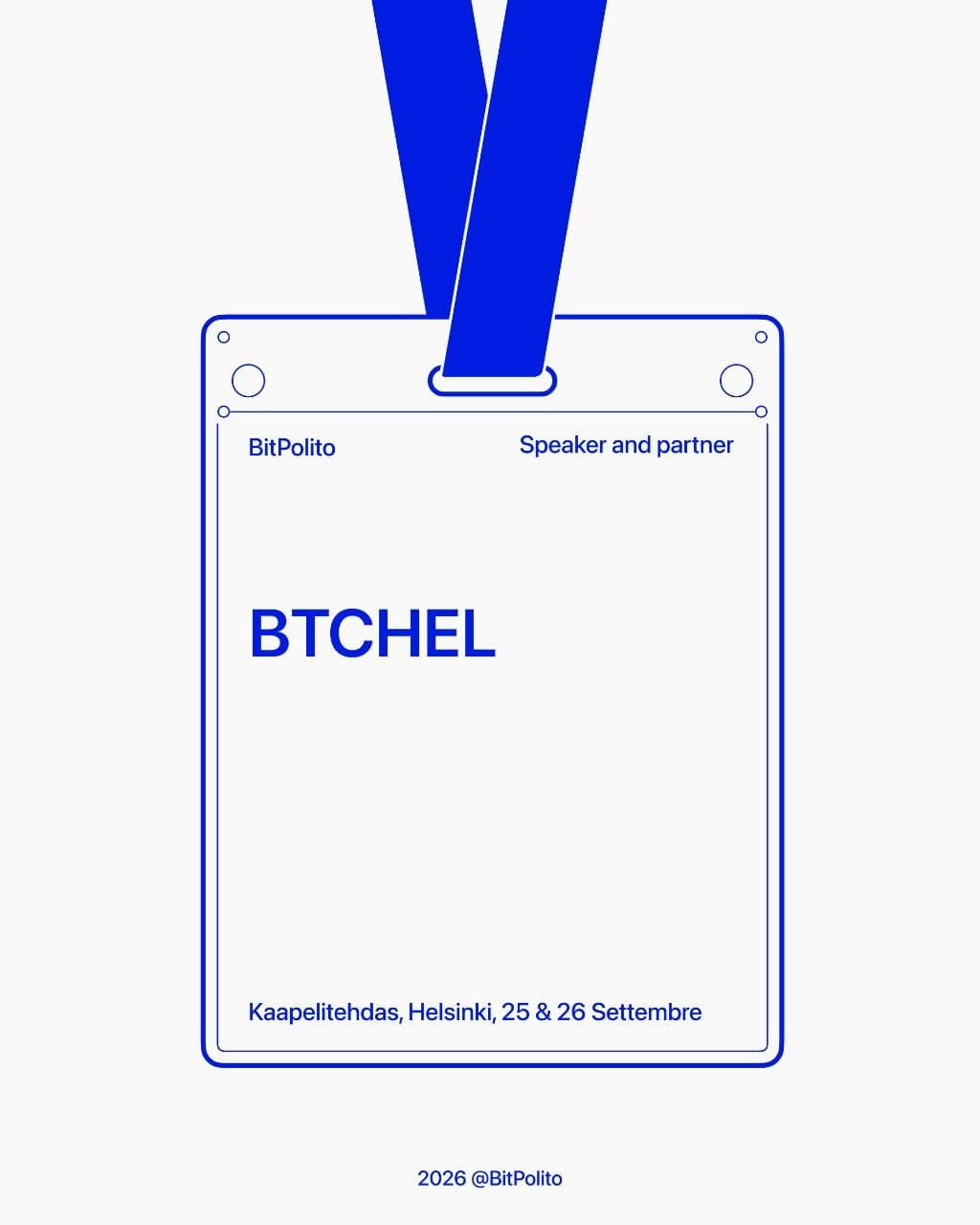 Badge di BitPolito, speaker e partner di BTCHEL a Helsinki